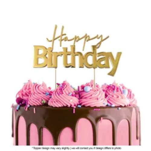 Happy Birthday Metal Cake Topper #1 - Gold - Click Image to Close